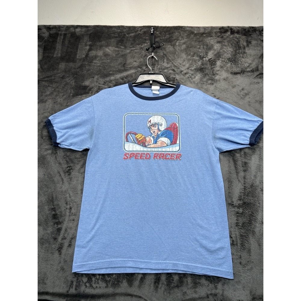 Speed Racer Anime T Shirt Blue Ringer Graphic Cartoon Retro Style Tee